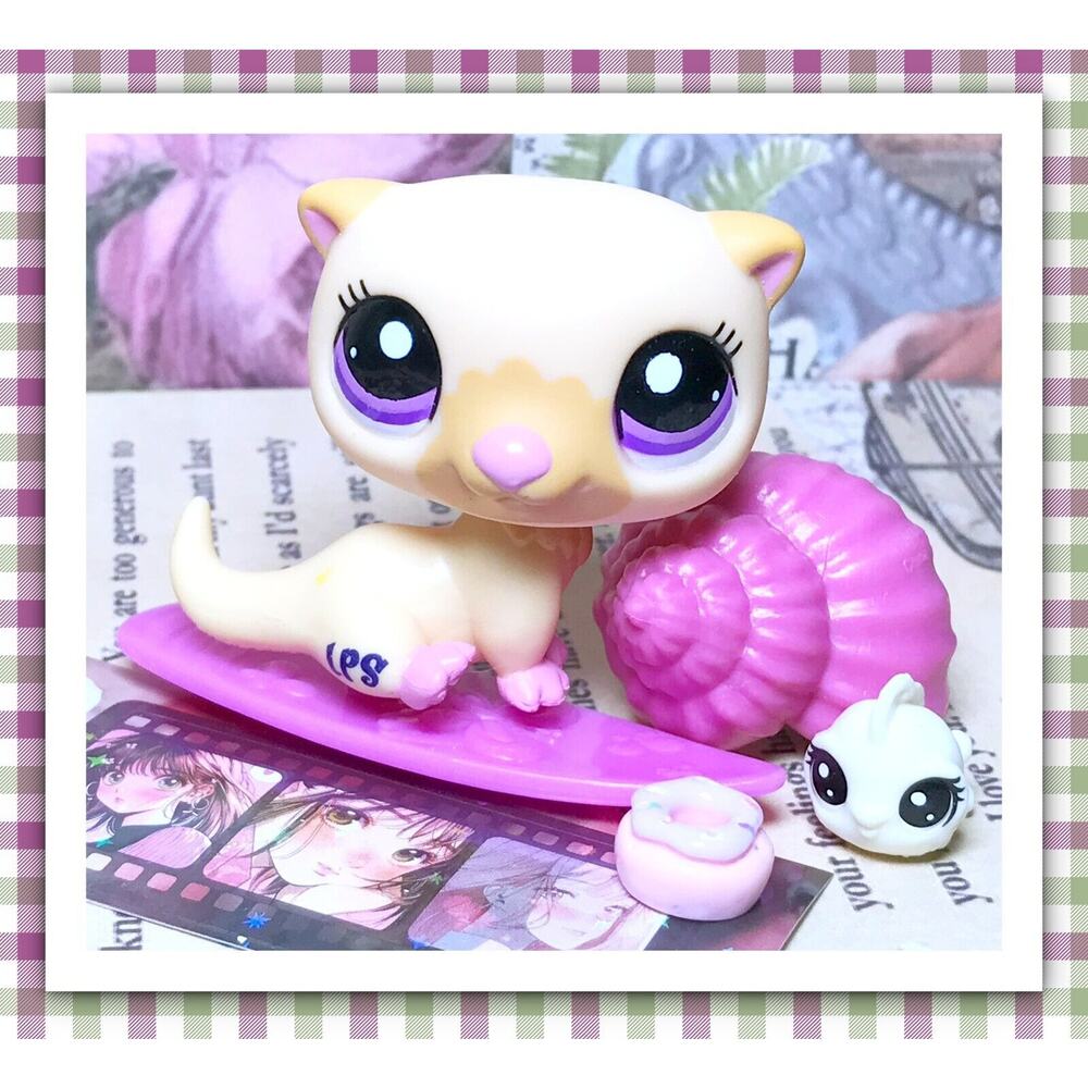 Authentic Littlest Pet Shop LPS #2230 Pet Sitters Cream Sea Otter Purple Eyes